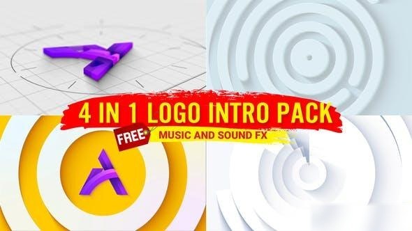Videohive Logo Animation 4 in 1 pack logo Reveal minimal logo opener Ident with free music and fx Logo Stings template preview