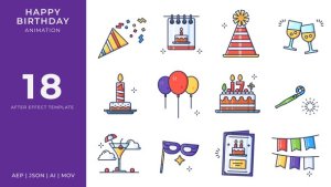 Videohive Happy Birthday Animated Icons | After Effects Elements template preview