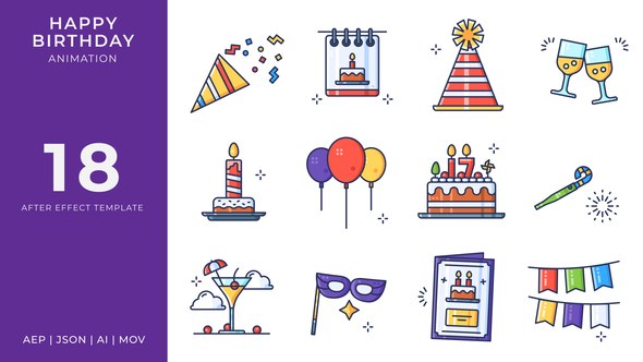 Videohive Happy Birthday Animated Icons | After Effects Elements template preview