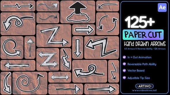 Videohive 125+ Paper Cut Hand Drawn Arrows Elements template preview