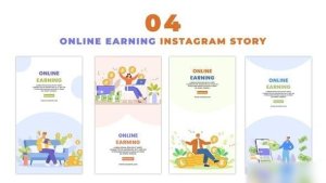 Videohive Online Earning Money Flat Character Instagram Story Elements template preview