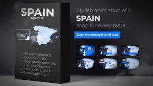 Videohive  Spain Animated Map - Kingdom of Spain Map Kit Video Displays template preview
