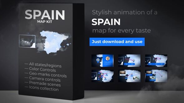 Videohive  Spain Animated Map - Kingdom of Spain Map Kit Video Displays template preview