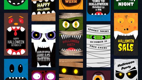 Videohive Halloween Monster Card Stories Elements template preview