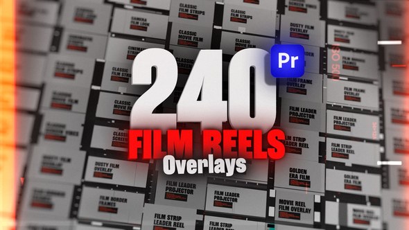 Animated Film Reel Overlays Pack For Premiere Pro: Film Strip, Old Film, Film Roll, 8mm & More Premiere Pro template preview