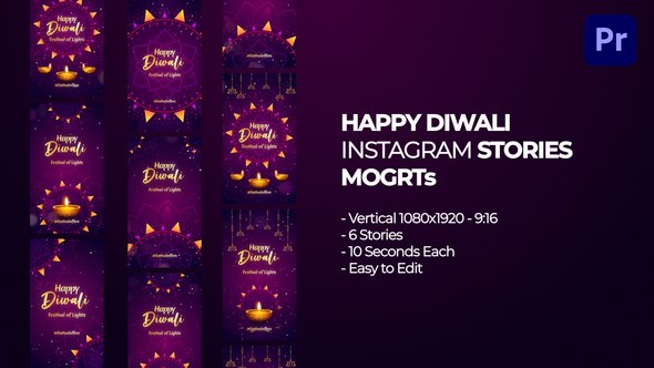 Happy Diwali Instagram Stories MOGRT Premiere Pro template preview