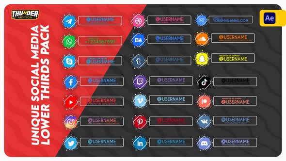 Videohive Unique Social Media Lower Thirds Pack Elements template preview