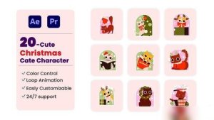 Videohive Christmas Cat Illustration Elements template preview