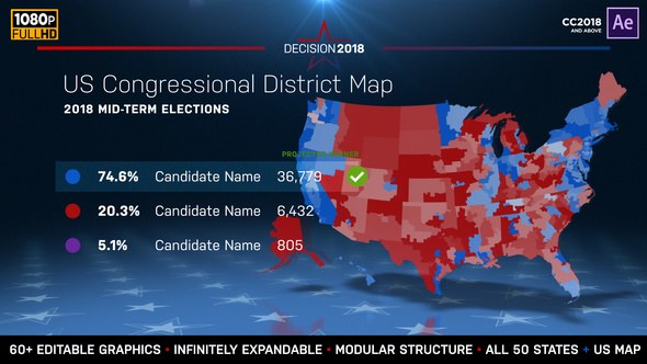 2026 Midterm Election Map | State Congressional Districts Video Displays template preview