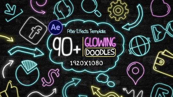 Videohive 90+ Glowing Doodles Pack Elements template preview