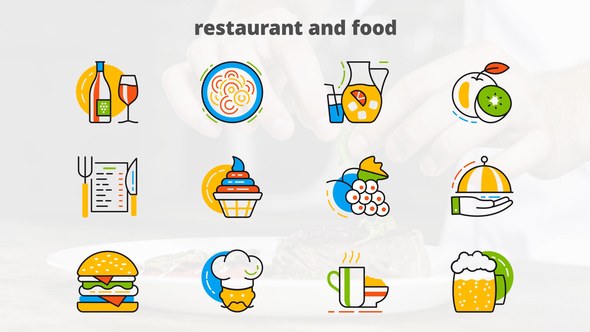 Restaurant And Food - Flat Animated Icons Video Displays template preview