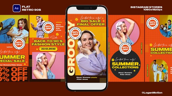 Videohive Flat Retro 90s Instagram Stories Product Promo template preview