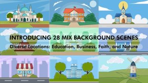 Videohive set of building background scenes vector illustration cartoon animation video Video Displays template preview