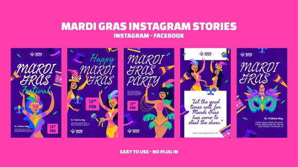 Videohive Mardi Gras Instagram Stories Openers template preview