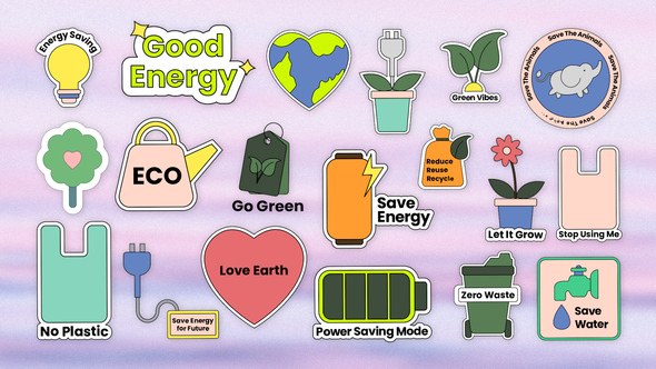 Videohive Sticker Pack - Sustainable Ecology After Effects Project Template Elements template preview