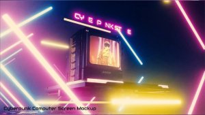 Videohive Cyberpunk Computer Screen Mockup Product Promo template preview