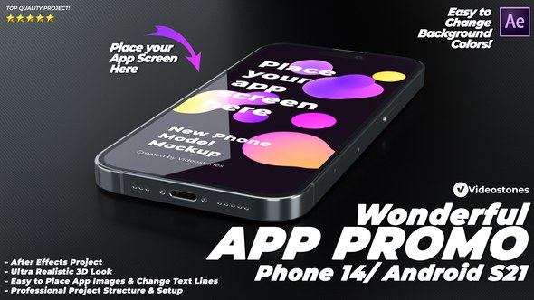 Wonderful App Promo and Website Promo - App Demonstration Video - 3d Phone 14 Mockup Kit Video Displays template preview