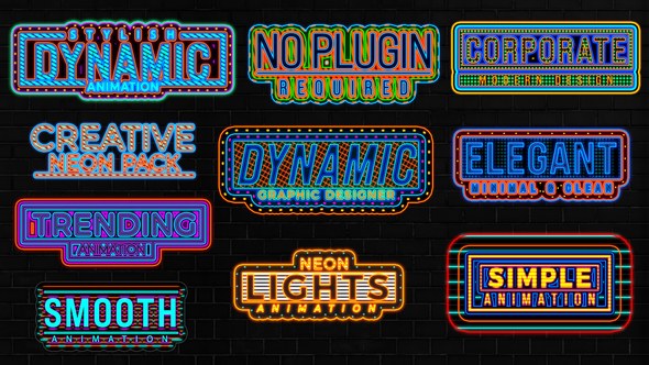 Videohive Neon Light Text Pack Titles template preview
