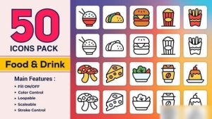 Videohive Dual Icons Pack - Food & Drink Icons Infographics template preview