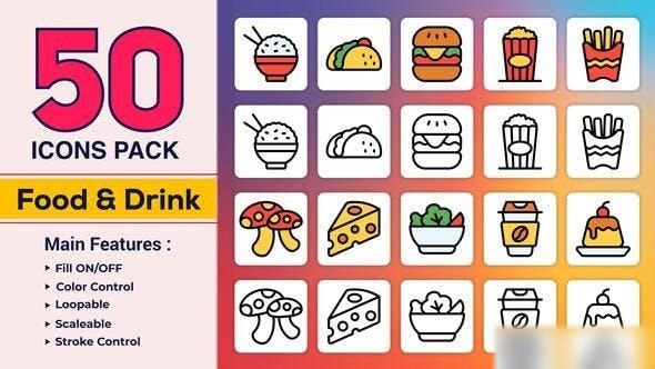 Videohive Dual Icons Pack - Food & Drink Icons Infographics template preview