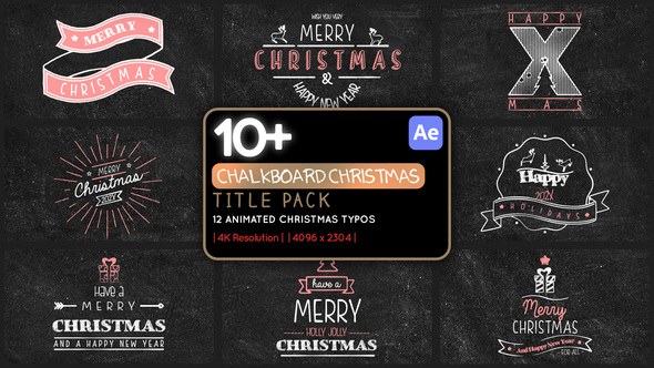 Videohive 12 Chalkboard Christmas Title Pack 4K Titles template preview