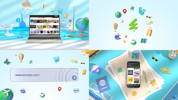 Videohive Travel Website and 3D Logo Product Promo template preview