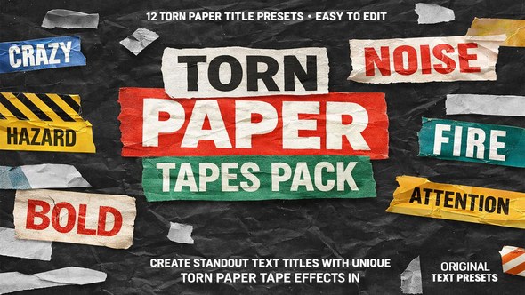 Torn Paper Tapes Pack Titles template preview