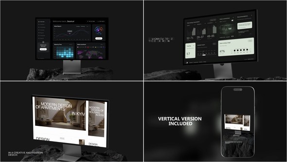 Videohive Modern Desktop UI Showcase вЂ“ Device & App Mockup Pack Product Promo template preview