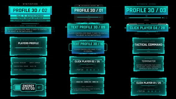 Videohive HUD 3D Text Profiles Elements template preview