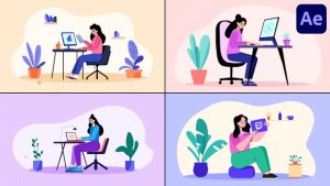 Videohive Girl Working On Computer Explainer for After Effects Openers template preview