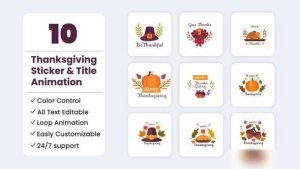 Videohive Thanksgiving Stickers and Title Titles template preview