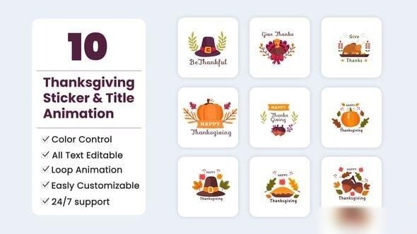 Videohive Thanksgiving Stickers and Title Titles template preview