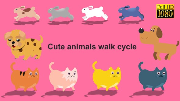 Videohive cute animals walk cycle pack Titles template preview