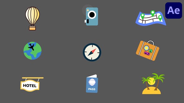 Videohive Travel Icons And Vacation Elements Pack for After Effects Elements template preview