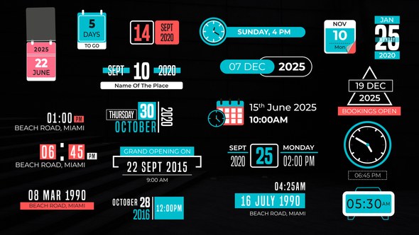Videohive Date &Time Titles Elements template preview