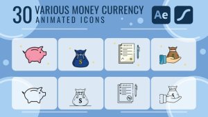 Videohive set of various money business currency icons pacs animation Elements template preview