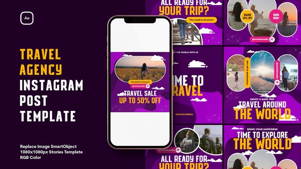Videohive Travel Agency Instagram Post Template Product Promo template preview