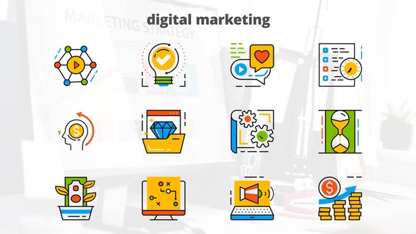 Videohive Digital Marketing - Flat Animated Icons Titles template preview