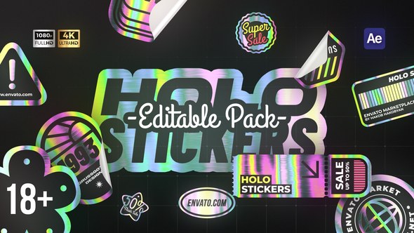 Videohive Holographic Stickers & Labels Titles template preview