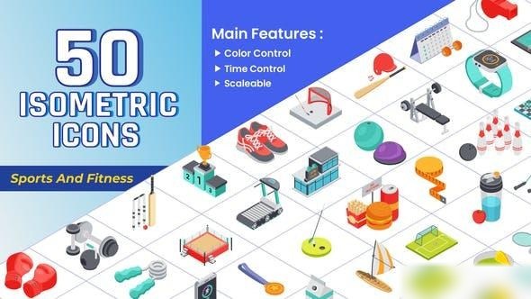 Videohive Isometric Icons - Sport & Fitness Infographics template preview