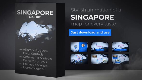 Videohive Singapore Animated Map - Republic of Singapore Map Kit Video Displays template preview