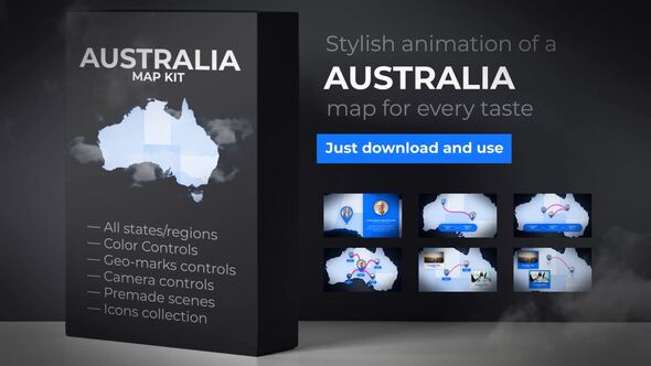 Videohive Australia Map Animation - Commonwealth of Australia Map Kit Video Displays template preview