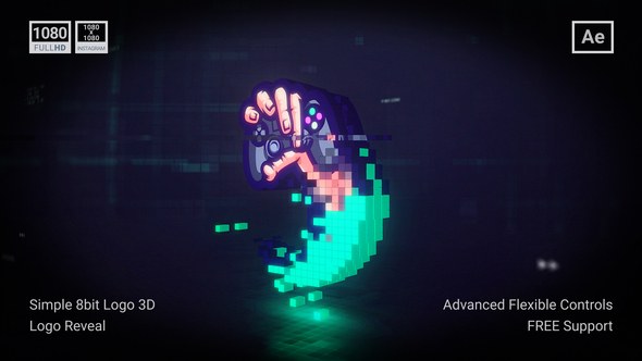 Videohive Simple 8bit Pixel Cube Logo 3D Logo Stings template preview