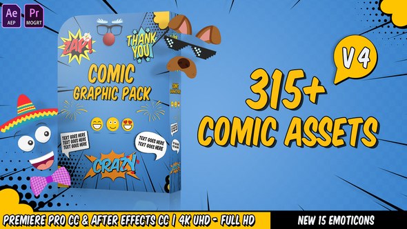 Comic Titles - Speech Bubbles - Emoji - Stickers - Flash FX Graphic Pack Video Displays template preview