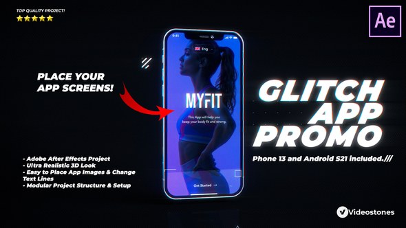 Glitch App Promo - Dynamic & Modern Mobile App Mockup Demonstration Video Video Displays template preview