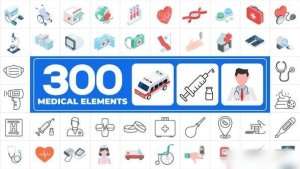 Videohive 300 Icons Pack - Medical Elements Infographics template preview