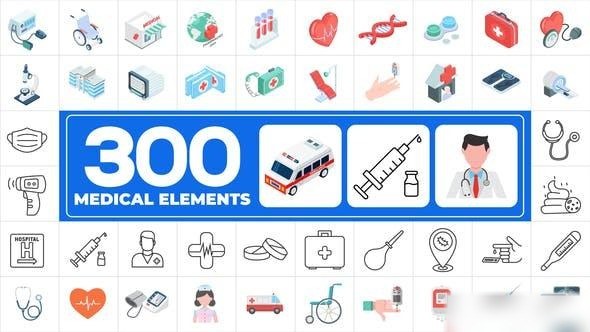 Videohive 300 Icons Pack - Medical Elements Infographics template preview