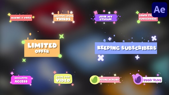 Videohive Cartoon Lower Thirds And Subscribers for After Effects Elements template preview
