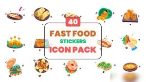 Videohive Fast Food Stickers Icon Pack Elements template preview