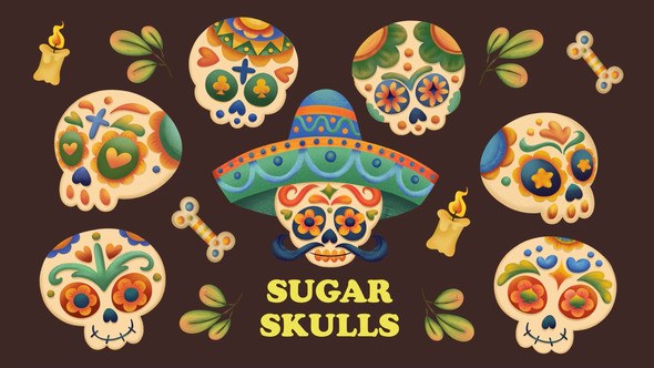 Videohive Mexican Sugar Skulls Elements template preview